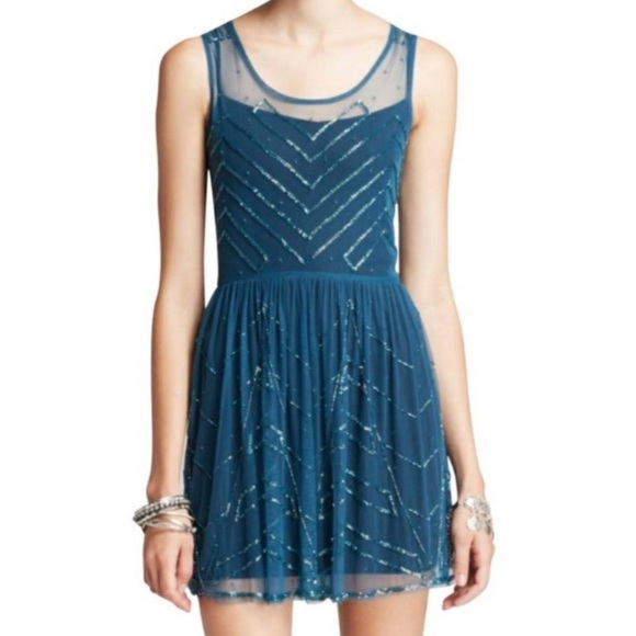 free people beaded slip dress Free People Lady Lazarus Beaded Sheer Mesh Embellished Mini Slip Dress XS